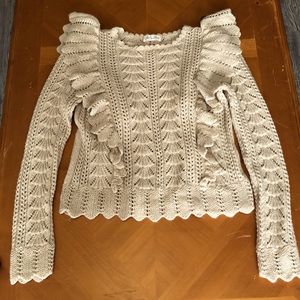 LoveShackFancy Ruffle Pullover Sweater in Oatmeal
